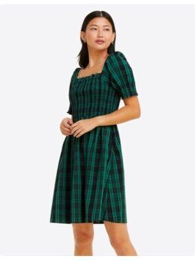 NWT Draper James Cam Smocked in Ever Green Blackwatch Plaid Dress sz M